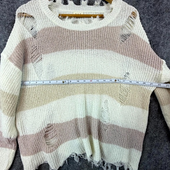Pol Sweater Womens Large Beige Oversized Boho Light Grunge Distressed Raw Hem - Picture 5 of 6